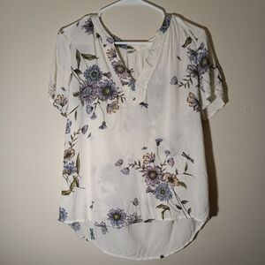 Old Navy White Floral Print Blouse Top sz Small Pettite
